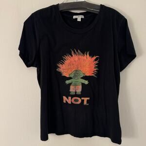 James Perse Black T-Shirt Size 4 Authentic Graphic “NOT” Troll Doll Style Tee